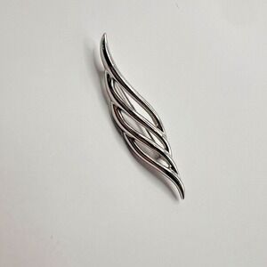 Vintage Trifari‎ Silver Modernist Minimalist Swirl Brooch 3.25" Classic Sleek